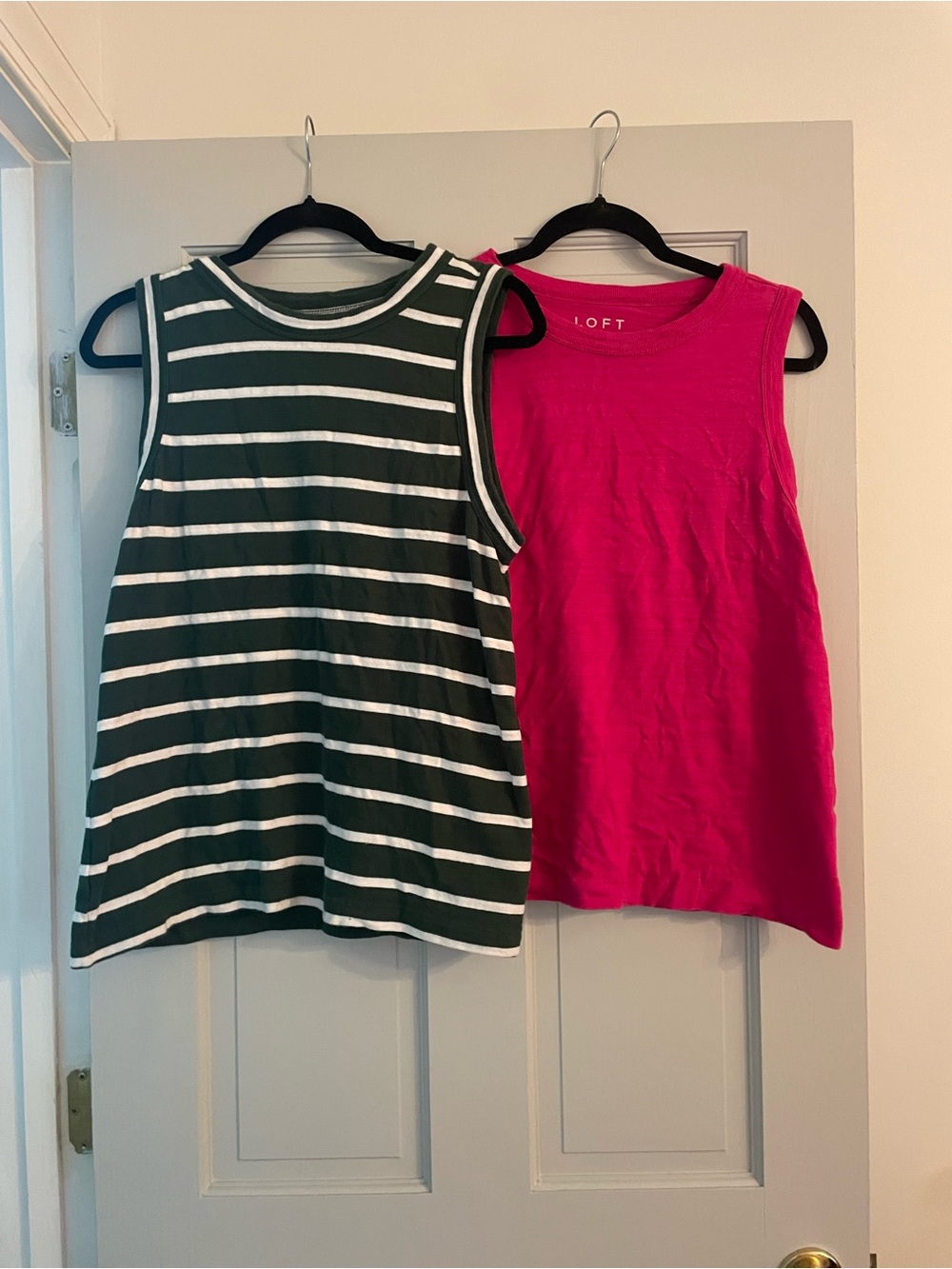 LOFT Bright Pink Tank & Green Stripe Sleeveless Tops - 2-Pack